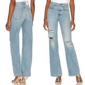 NWT GRLFRND Jeans Brooklyn High Rise Loose Straight Distressed Blue Size 27